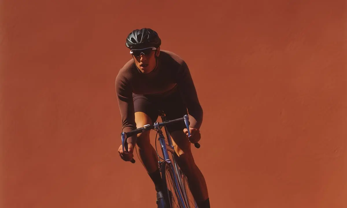 A professional cyclist, viewed from the front.