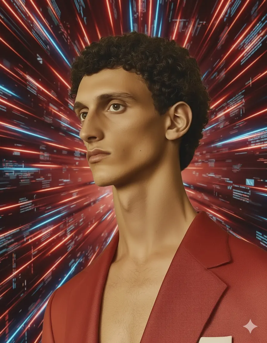 portrait of a man with rapidity theme